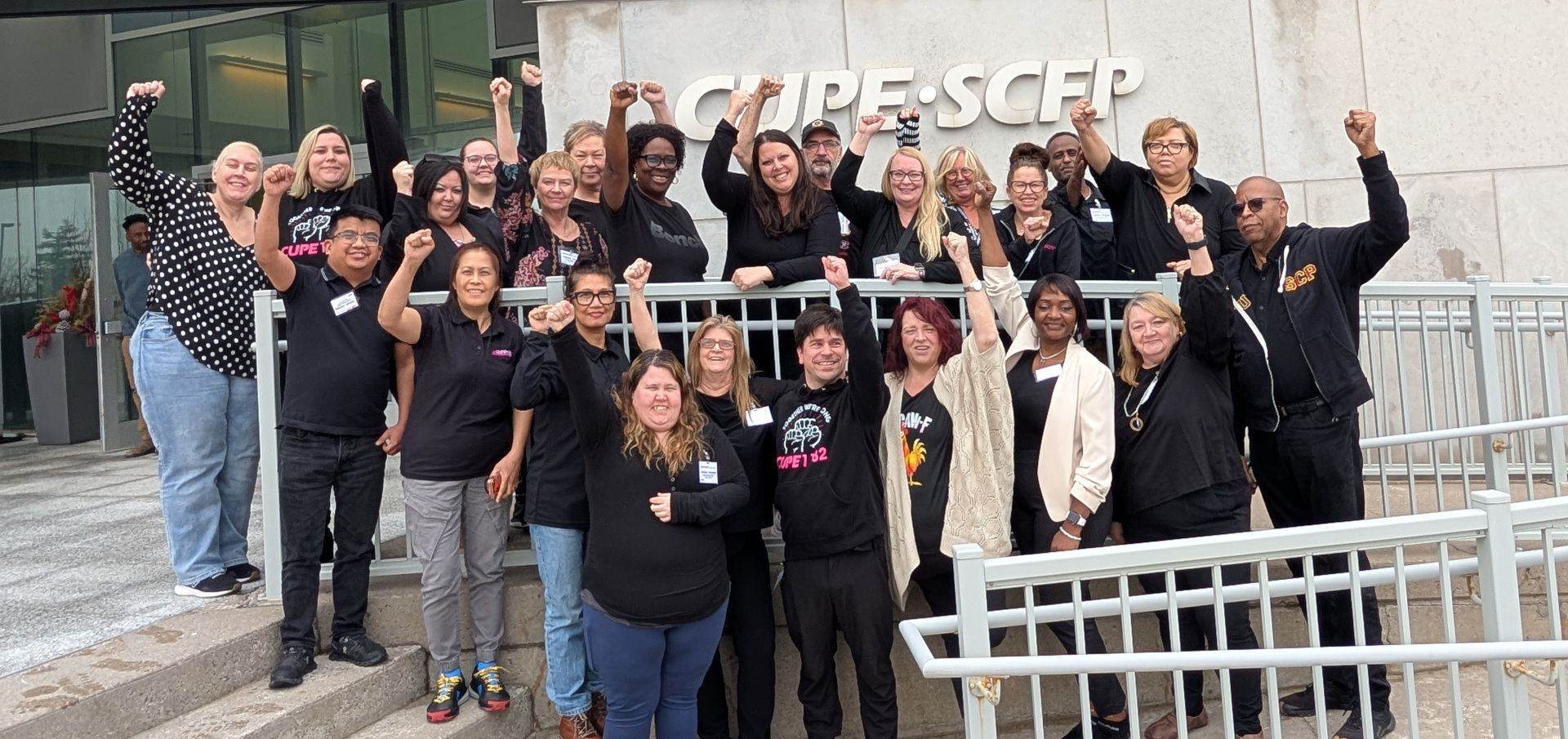 Members of the CUPE Extendicare Central Bargaining Team in front of the CUPE Ontario Regional Office